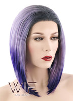 10" Straight Mixed Purple With Dark Roots Lace Front Synthetic Wig LF1552