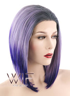10" Straight Mixed Purple With Dark Roots Lace Front Synthetic Wig LF1552