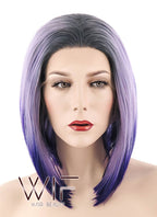 10" Straight Mixed Purple With Dark Roots Lace Front Synthetic Wig LF1552
