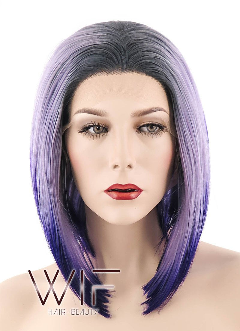 10" Straight Mixed Purple With Dark Roots Lace Front Synthetic Wig LF1552