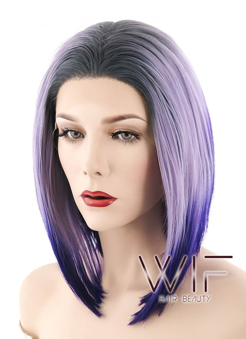 10" Straight Mixed Purple With Dark Roots Lace Front Synthetic Wig LF1552