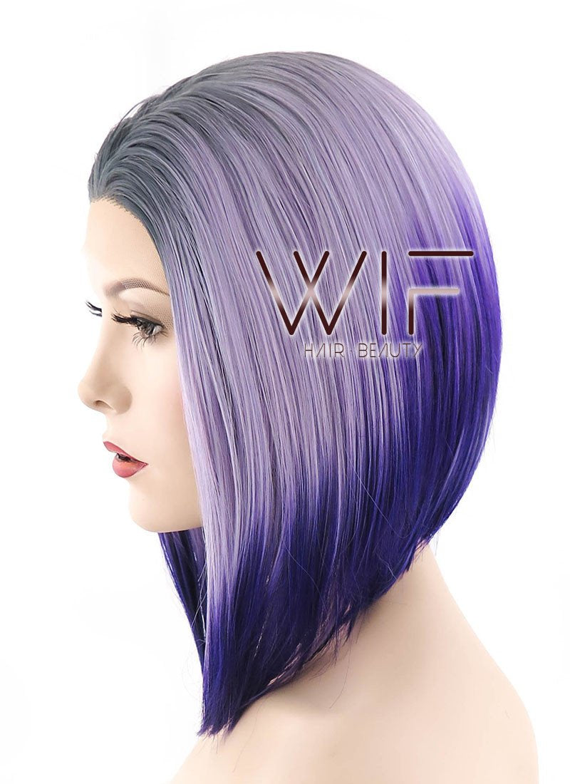 10" Straight Mixed Purple With Dark Roots Lace Front Synthetic Wig LF1552