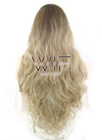 28" Wavy Ash Blonde With Dark Roots Lace Front Synthetic Wig LF1557