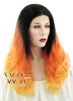 16" Medium Curly Off Black Orange Mixed Turmeric Lace Front Synthetic Wig LF1564