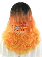 16" Medium Curly Off Black Orange Mixed Turmeric Lace Front Synthetic Wig LF1564