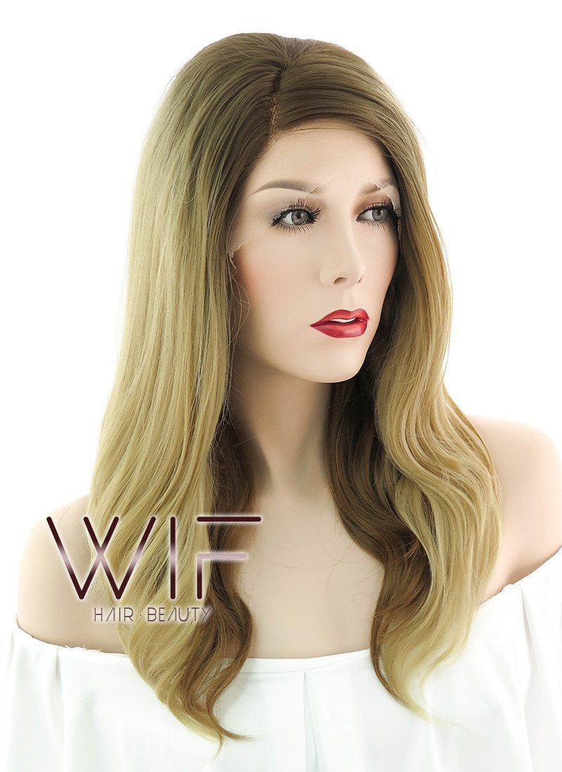 14" Medium Wavy Two Tone Brown Lace Front Synthetic Hair Wig LF1574