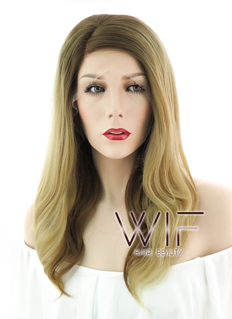 14" Medium Wavy Two Tone Brown Lace Front Synthetic Hair Wig LF1574