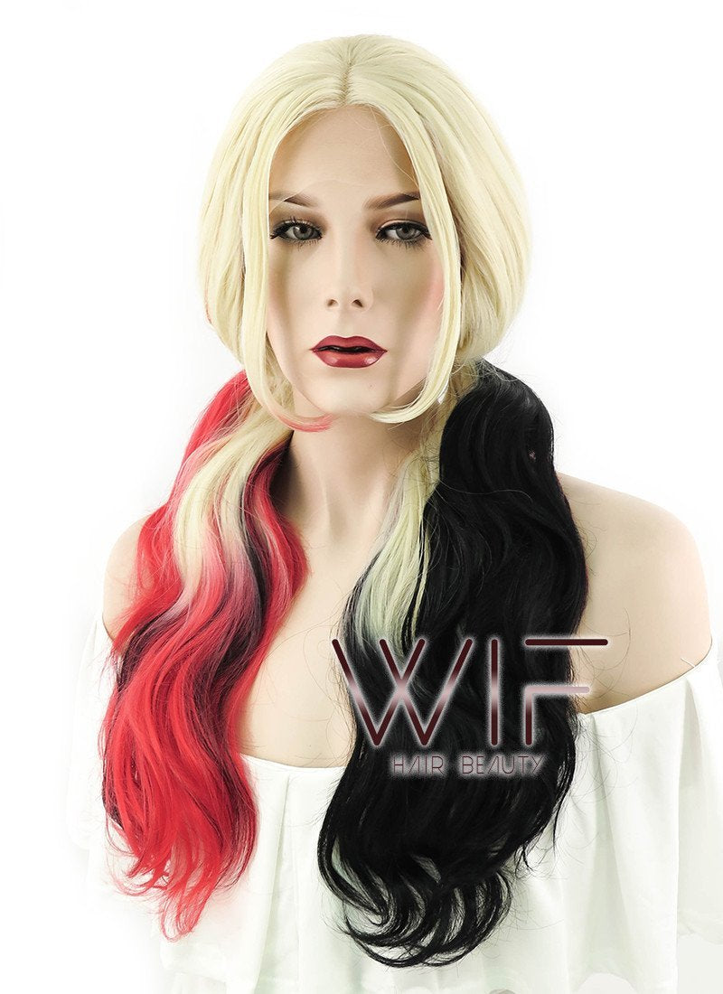 20" Wavy Blonde Synthetic Black Red Ponytail Lace Front Wig LF1576A