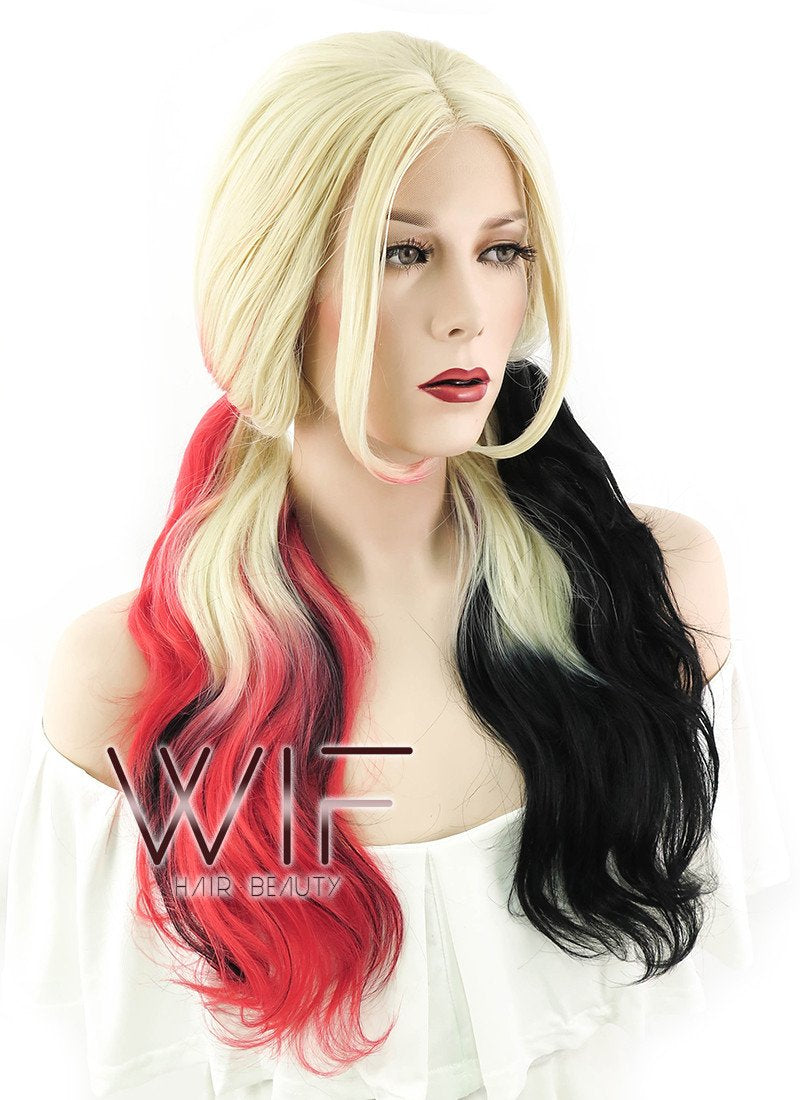 20" Wavy Blonde Synthetic Black Red Ponytail Lace Front Wig LF1576A