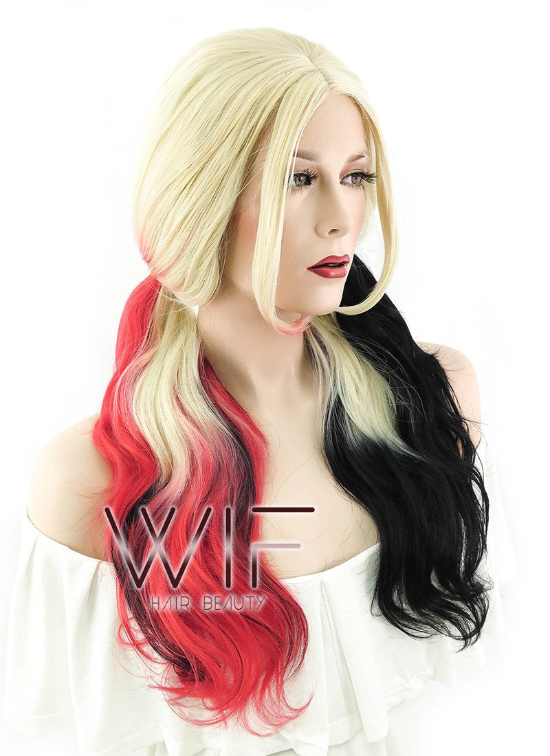 20" Wavy Blonde Synthetic Black Red Ponytail Lace Front Wig LF1576A