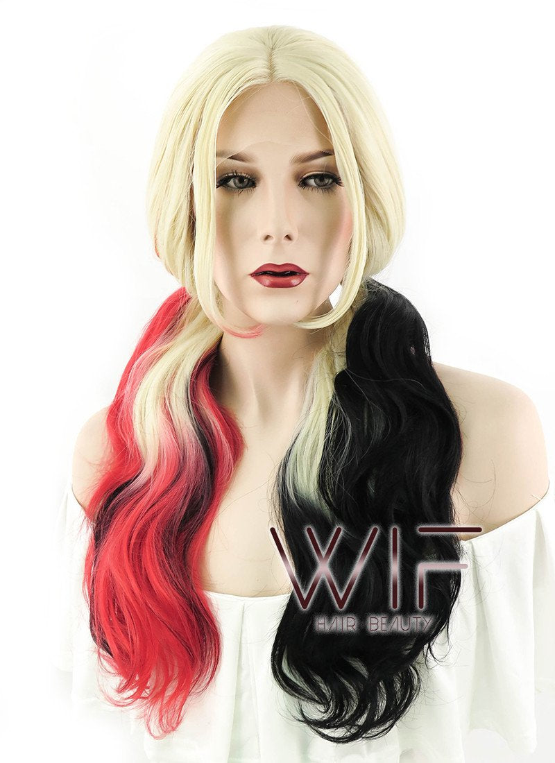 20" Wavy Blonde Synthetic Black Red Ponytail Lace Front Wig LF1576A