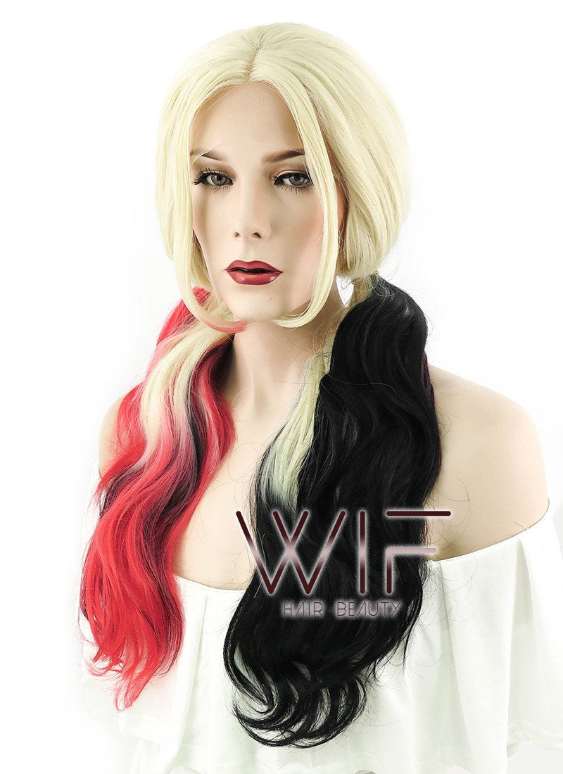 20" Wavy Blonde Synthetic Black Red Ponytail Lace Front Wig LF1576A
