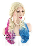 20" Wavy Blonde Synthetic Blue Magenta Ponytail Lace Front Wig LF1576