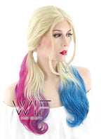 20" Wavy Blonde Synthetic Blue Magenta Ponytail Lace Front Wig LF1576