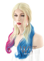 20" Wavy Blonde Synthetic Blue Magenta Ponytail Lace Front Wig LF1576