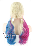 20" Wavy Blonde Synthetic Blue Magenta Ponytail Lace Front Wig LF1576