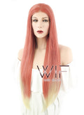 24" Straight Pinkish Orange Mixed Blonde Lace Front Synthetic Wig LF1578