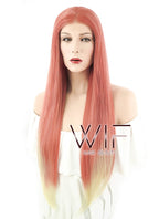 24" Straight Pinkish Orange Mixed Blonde Lace Front Synthetic Wig LF1578