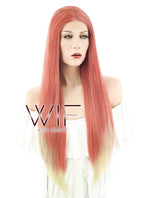 24" Long Straight Pinkish Orange With Blonde Lace Front Synthetic Hair Wig LF1578