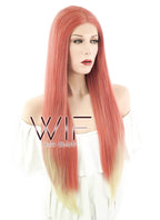 24" Long Straight Pinkish Orange With Blonde Lace Front Synthetic Hair Wig LF1578