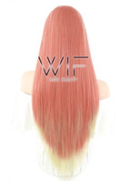 24" Long Straight Pinkish Orange With Blonde Lace Front Synthetic Hair Wig LF1578