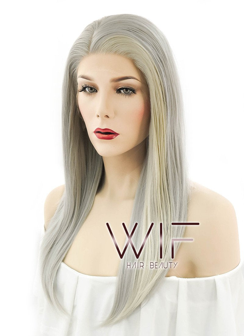20" Long Curly Reddish Orange Mixed Yellow Blonde Lace Front Synthetic Hair Wig LF1579
