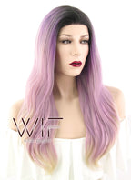 16" Long Wavy Black Pink Purple Grey Mixed Lace Front Synthetic Hair Wig LF1581A