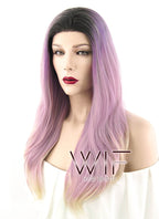 16" Long Wavy Black Pink Purple Grey Mixed Lace Front Synthetic Hair Wig LF1581A