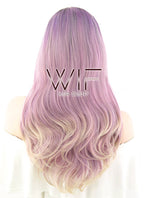 16" Long Wavy Black Pink Purple Grey Mixed Lace Front Synthetic Hair Wig LF1581A