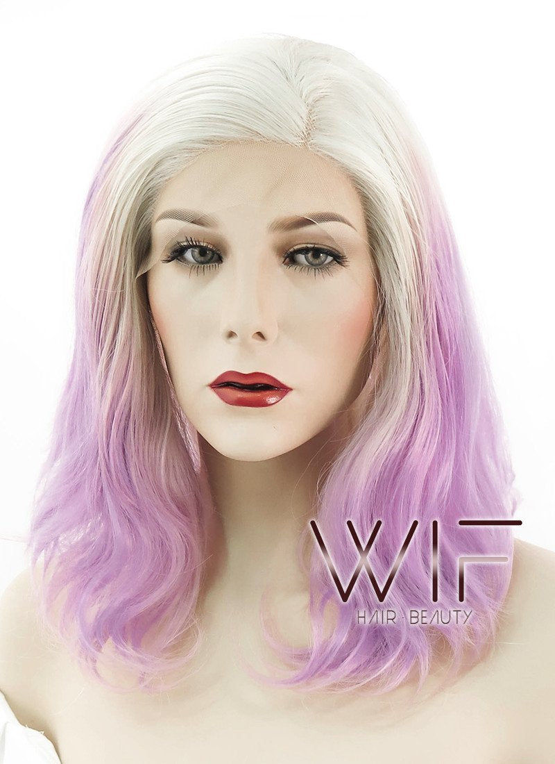14" Wavy Light Blonde Purple Ombre Lace Front Synthetic Wig LF1582