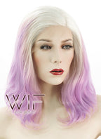 10" Short Curly Light Blonde With Purple Lace Front Synthetic Hair Wig LF1582
