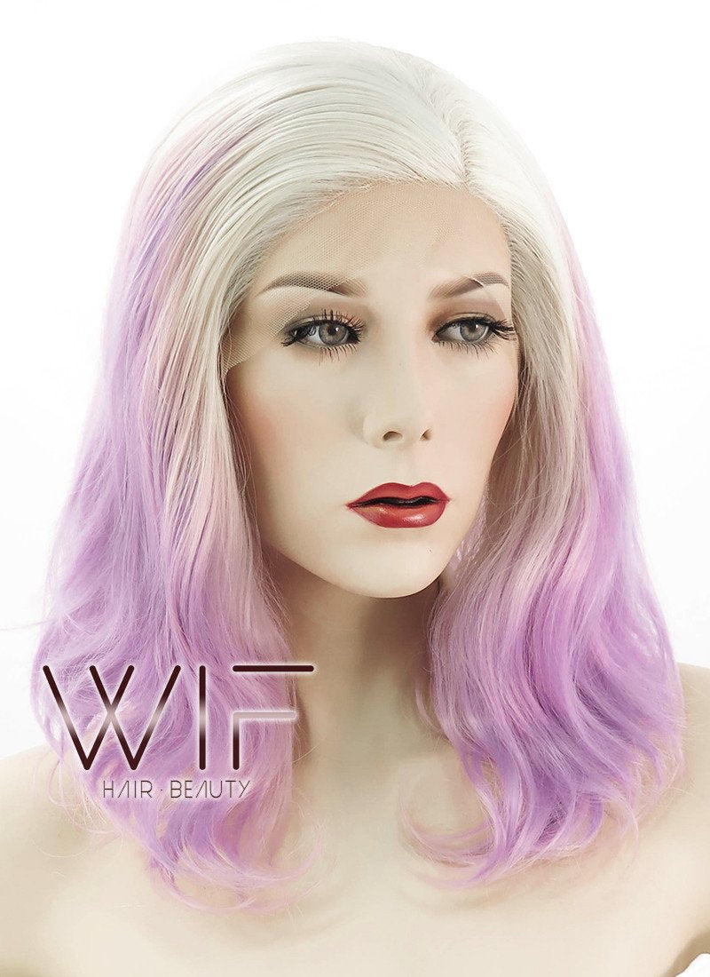 10" Short Curly Light Blonde With Purple Lace Front Synthetic Hair Wig LF1582