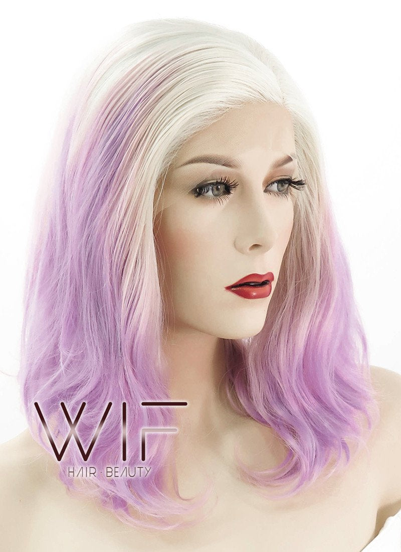 10" Short Curly Light Blonde With Purple Lace Front Synthetic Hair Wig LF1582