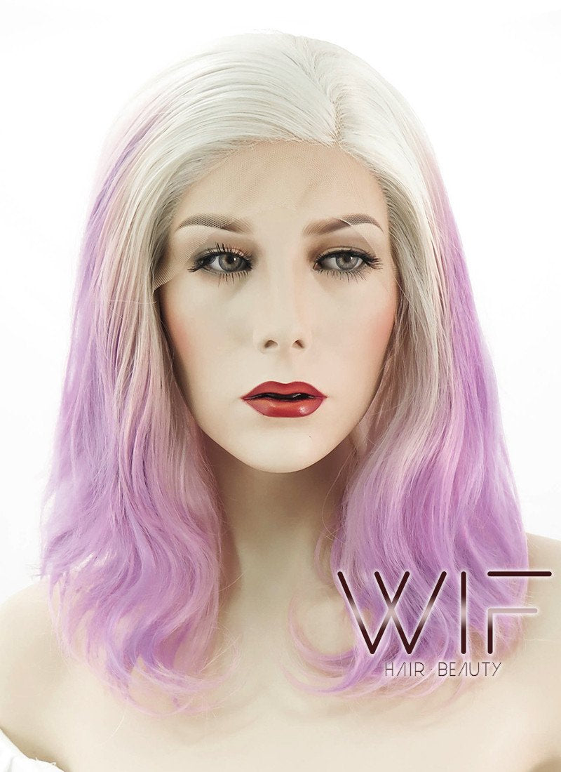 10" Short Curly Light Blonde With Purple Lace Front Synthetic Hair Wig LF1582