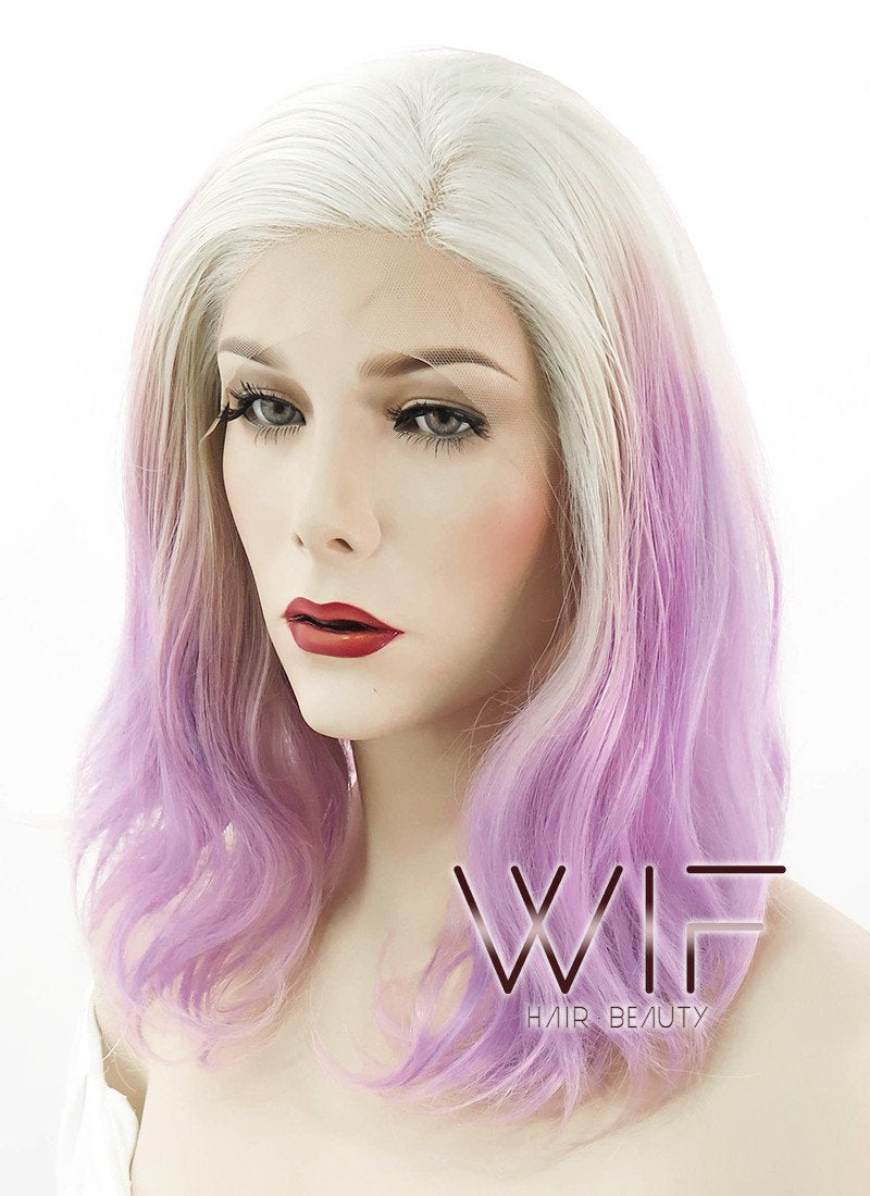 10" Short Curly Light Blonde With Purple Lace Front Synthetic Hair Wig LF1582