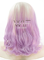 10" Short Curly Light Blonde With Purple Lace Front Synthetic Hair Wig LF1582