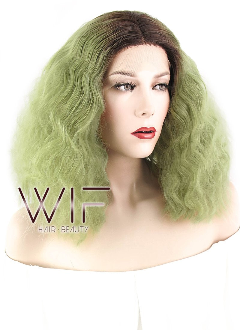 14" Curly Green With Dark Roots Lace Front Synthetic Wig LF1583A