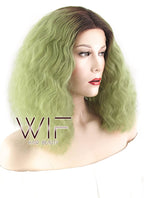 14" Curly Green With Dark Roots Lace Front Synthetic Wig LF1583A