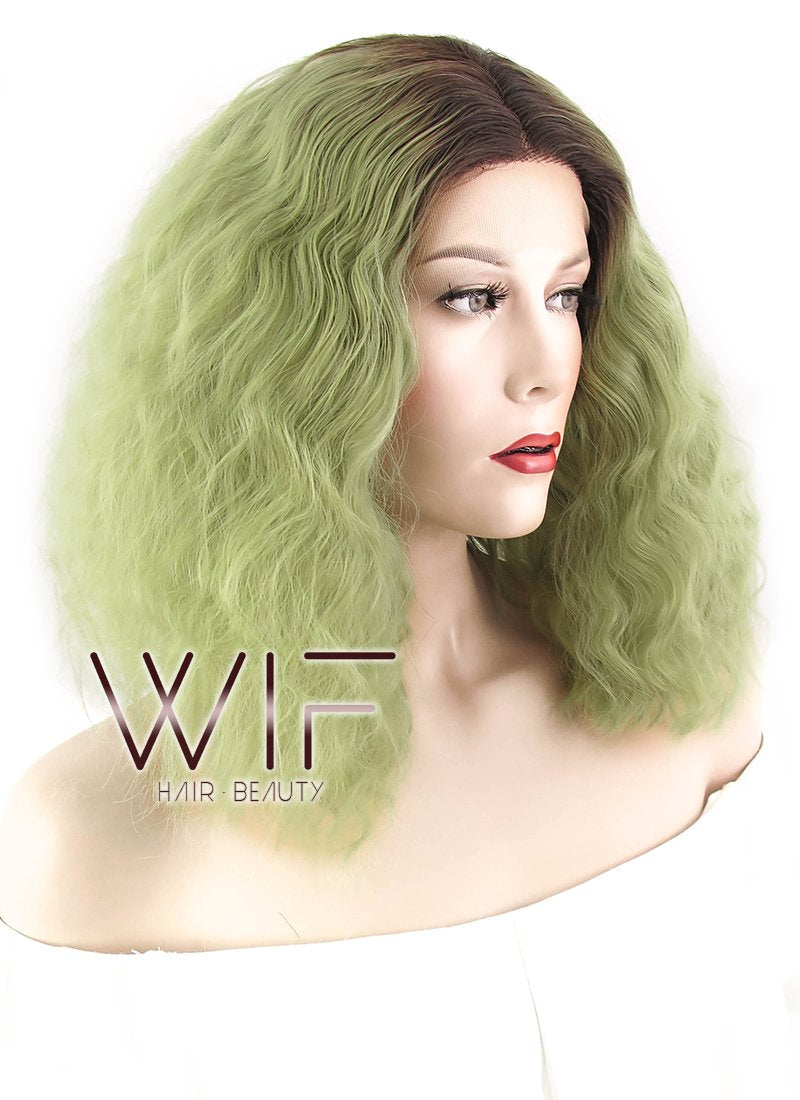 14" Curly Green With Dark Roots Lace Front Synthetic Wig LF1583A