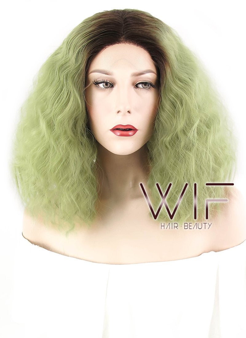 14" Curly Green With Dark Roots Lace Front Synthetic Wig LF1583A