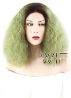 14" Curly Green With Dark Roots Lace Front Synthetic Wig LF1583A