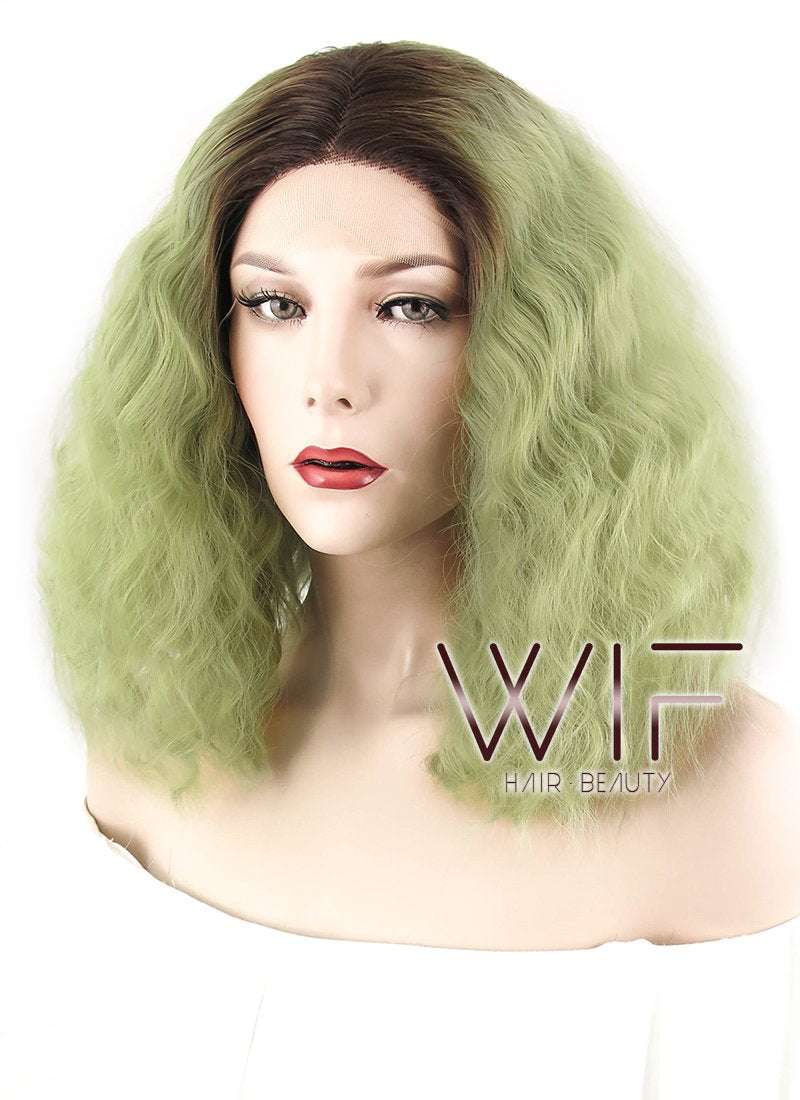 14" Curly Green With Dark Roots Lace Front Synthetic Wig LF1583A
