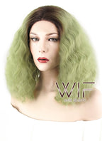 14" Curly Green With Dark Roots Lace Front Synthetic Wig LF1583A