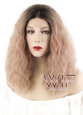 14" Curly Peach Pink With Dark Roots Lace Front Synthetic Wig LF1583