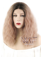 14" Curly Peach Pink With Dark Roots Lace Front Synthetic Wig LF1583