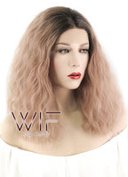 14" Medium Curly Peach Pink With Dark Roots Lace Front Synthetic Hair Wig LF1583