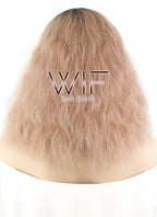 14" Medium Curly Peach Pink With Dark Roots Lace Front Synthetic Hair Wig LF1583