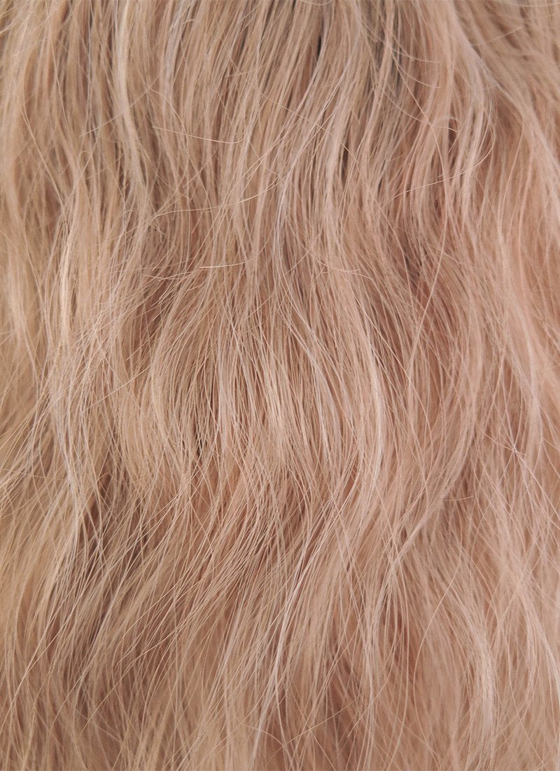 14" Medium Curly Peach Pink With Dark Roots Lace Front Synthetic Hair Wig LF1583