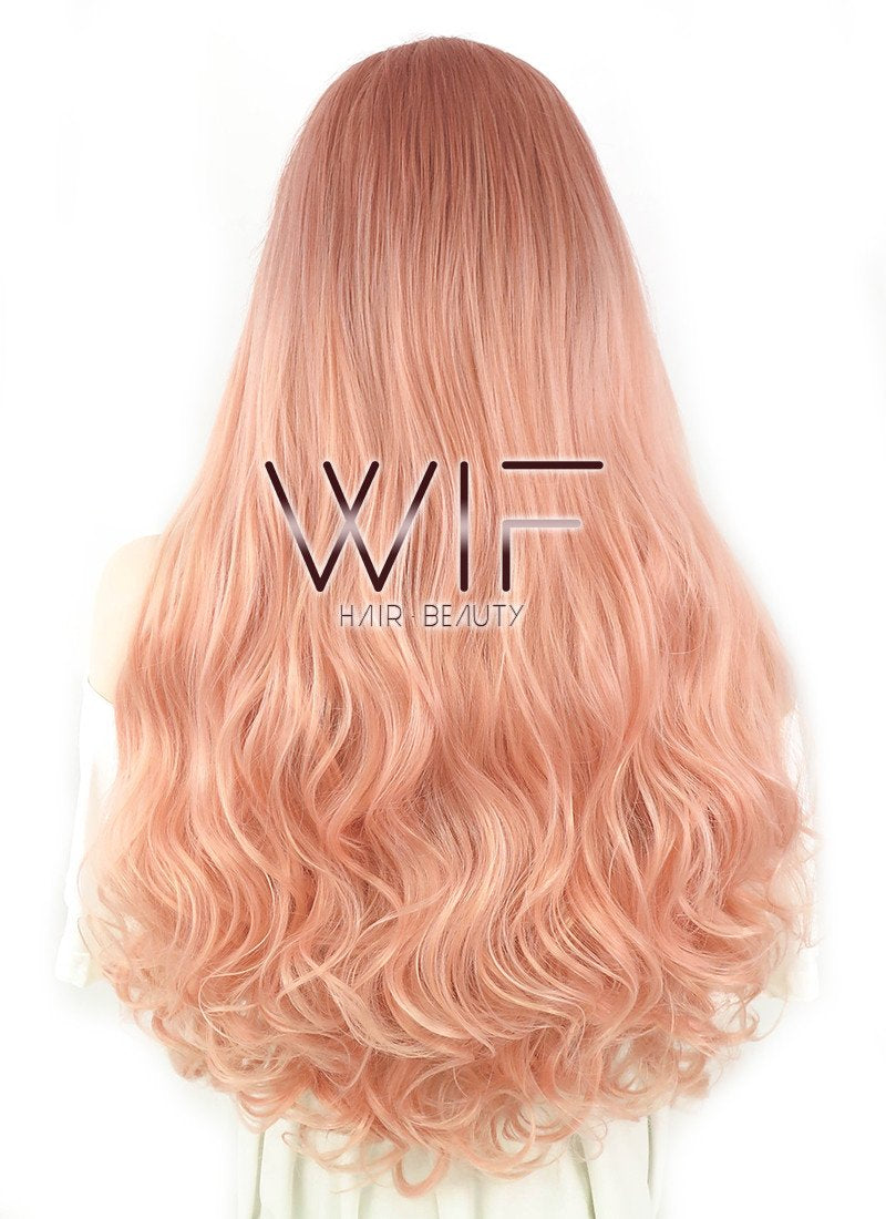 24" Wavy Two Tone Pinkish Orange Lace Front Synthetic Wig LF1584