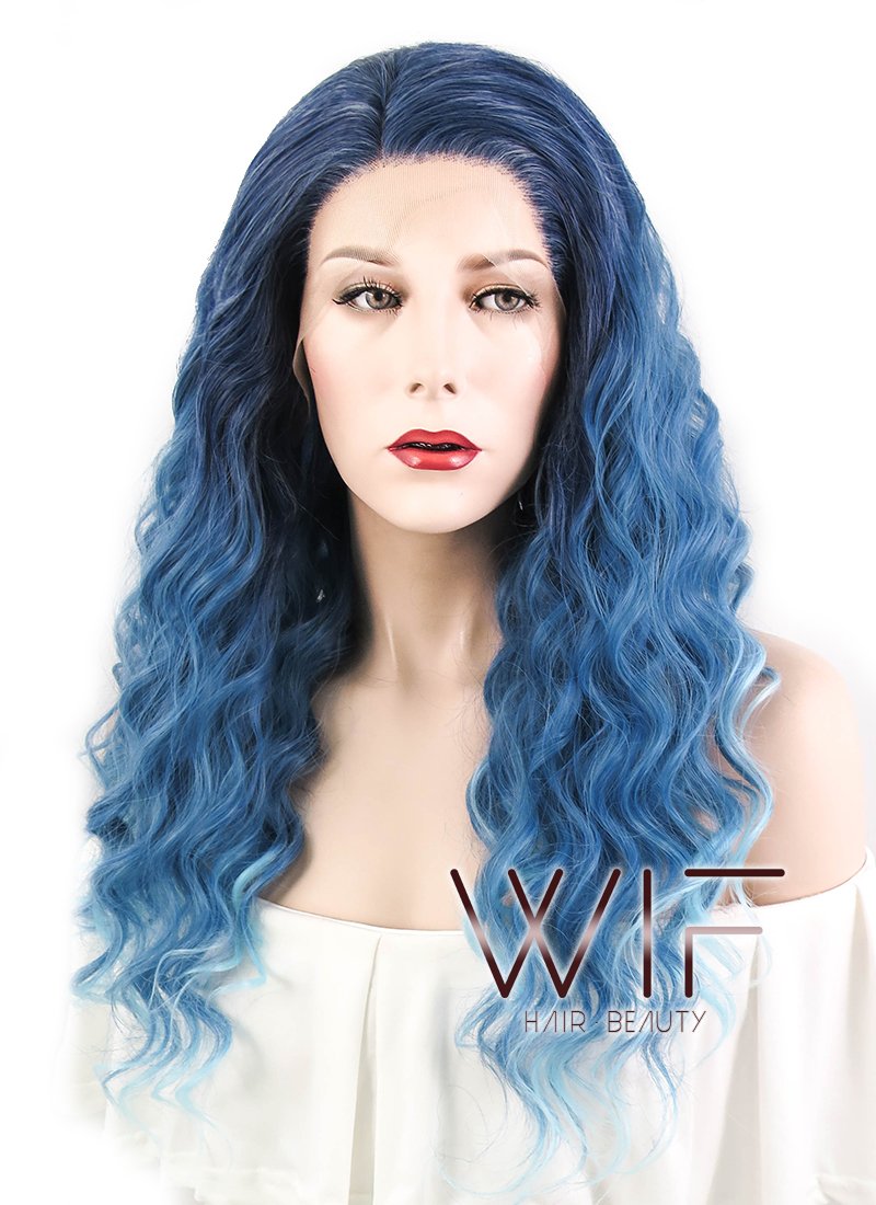 16" Curly Two Tone Blue Lace Front Synthetic Wig LF1586